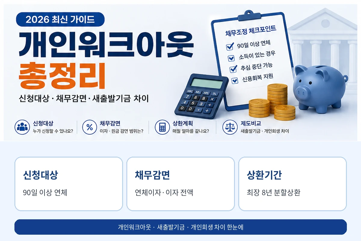 2026 개인워크아웃 총정리|신청대상·채무감면·새출발기금 차이